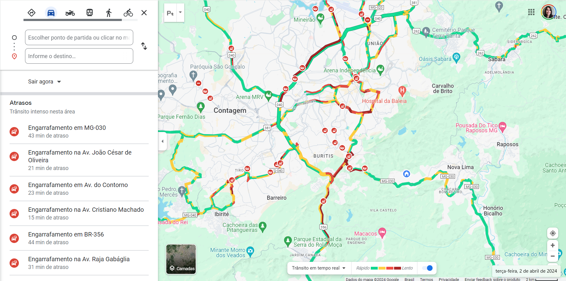 MG-30, BR-356 e Anel Rodoviário de BH registram mais de 10km de congestionamento