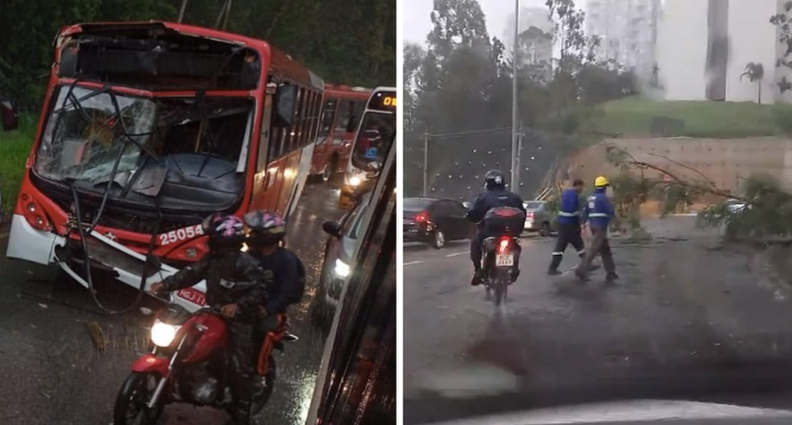 Acidente com 21 vítimas e queda de árvore travam trânsito em Nova Lima, na Grande BH
