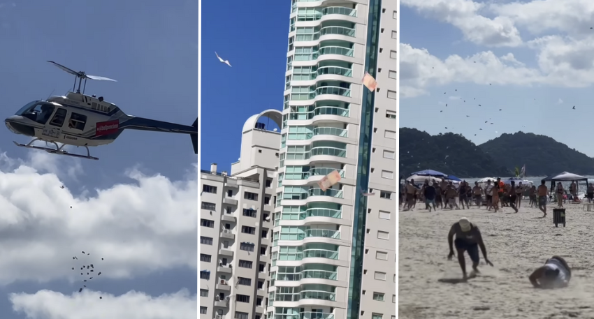 Vídeo: influenciadora faz 'chover dinheiro' em praia de Balneário Camboriú (SC)