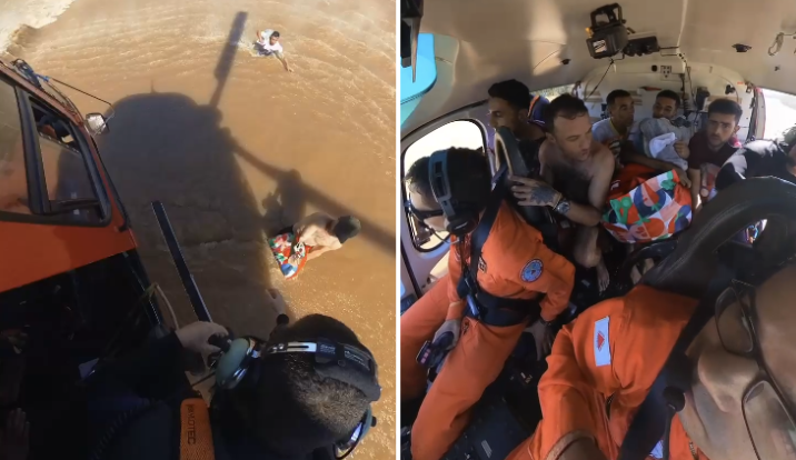 Vídeo: Bombeiros de Minas resgatam grupo que ficou ilhado após ônibus tombar no RS