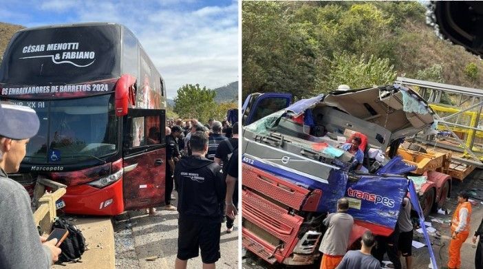 César Menotti mostra como ficou ônibus após acidente: ‘livramento’; veja vídeo
