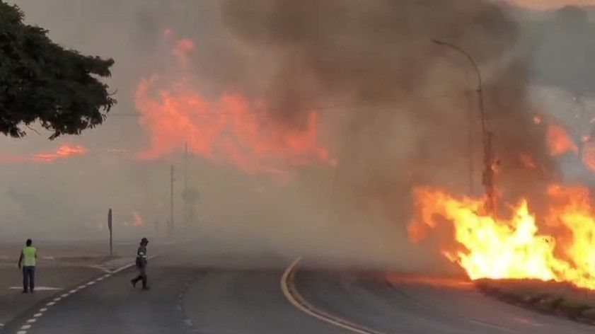 Incêndio de grandes proporções interrompe trânsito na MGC-491, no Sul de Minas