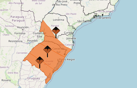 Inmet emite alerta laranja de tempestade para 836 cidades no sul do Brasil; veja a lista