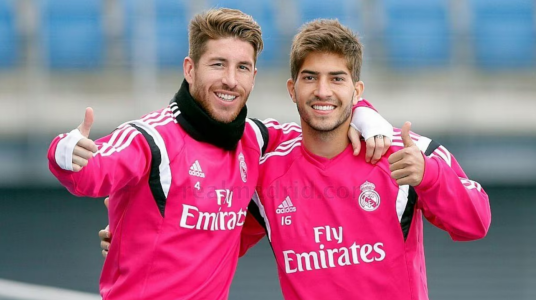 Sergio Ramos e Lucas Silva jogaram juntos no Real Madrid em 2015 • Real Madrid/divulgação
