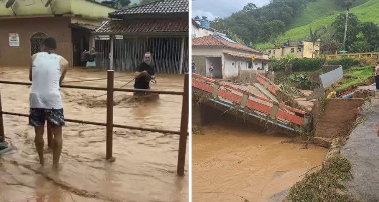Vídeo: temporal alaga centenas de casas, destrói ponte e causa estragos em Dom Silvério (MG)