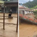 Vídeo: temporal alaga centenas de casas, destrói ponte e causa estragos em Dom Silvério (MG)