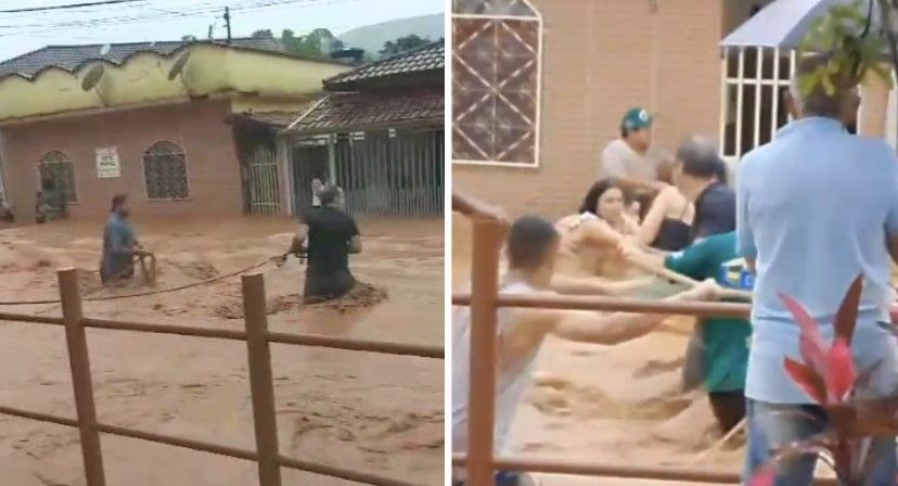 Vídeo: Prefeito enfrenta enxurrada e salva mulheres com corda em Dom Silvério (MG)