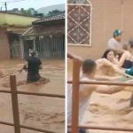 Vídeo: Prefeito enfrenta enxurrada e salva mulheres com corda em Dom Silvério (MG)