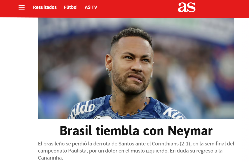Neymar é ironizado por jornal espanhol: 'Dores não o impediram de pular o carnaval'