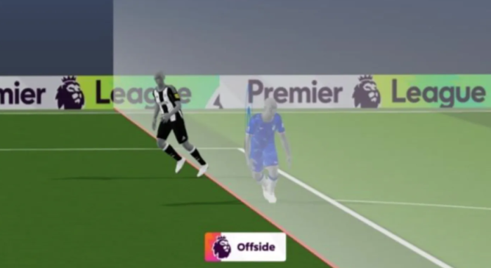 Exemplo da tecnologia do impedimento semiautomático na Premier League
