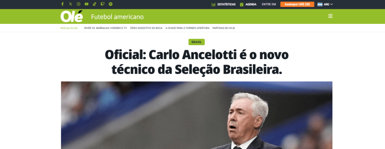Jornais internacionais repercutem chegada de Carlo Ancelotti à Seleção Brasileira