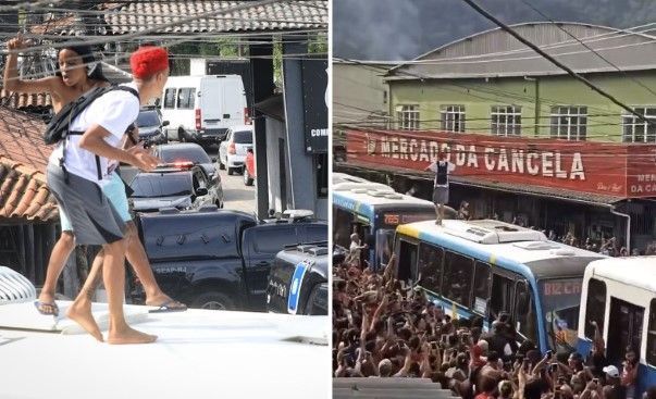 Com Oruam em cima de ônibus e pancadaria, MC Poze do Rodo sai da prisão e é recepcionado por multidão