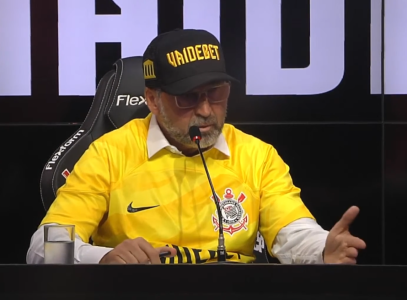Augusto Melo, presidente afastado do Corinthians, durante apresentação da Vai de Bet, em 2024
