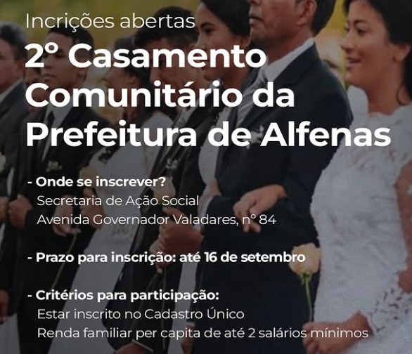 Abertas as inscrições para um Casamento Comunitário em Alfenas
