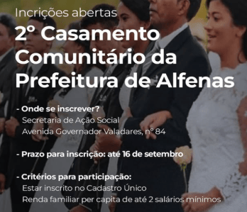 Alfenas promove Casamento Comunitário neste mês.