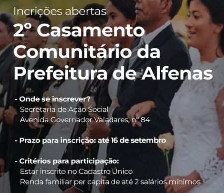 Alfenas promove Casamento Comunitário neste mês.