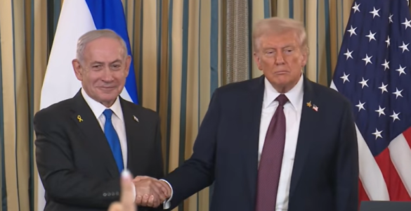 Benjamin Netanyahu e Donald Trump após coletiva de imprensa na Casa Branca