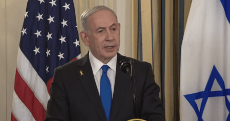 Benjamin Netanyahu, premiê de Israel, em coletiva de imprensa na Casa Branca