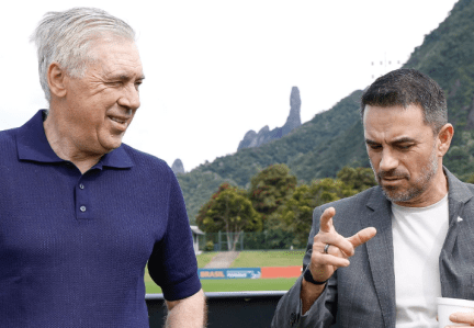 Carlo Ancelloti e Rodrigo Caetano, treinador e executivo da Seleção Brasileira