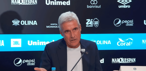 Luís Castro durante apresentação como novo técnico do Grêmio