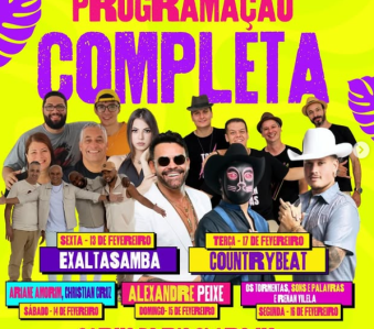 Na sexta-feira, o destaque é o show do Exaltasamba, que sobe ao palco à meia-noite.
