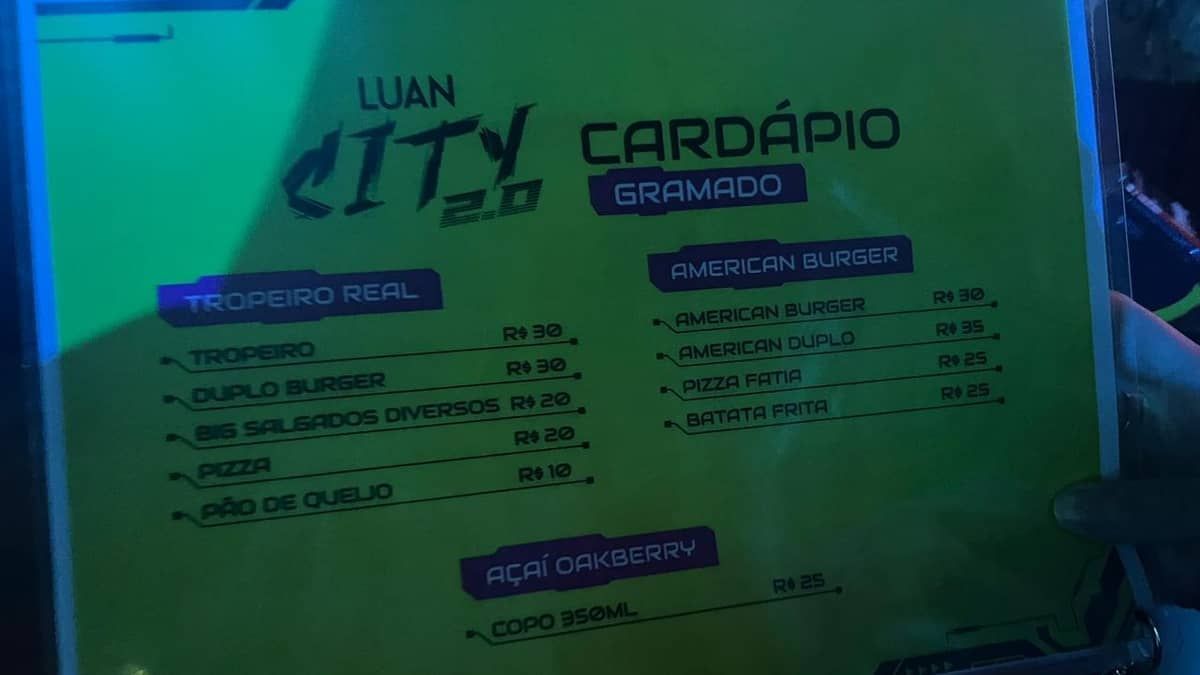 Luan City 2.0: tropeirão a R$ 30 e chopp a R$ 14; veja preço dos alimentos no show de Luan Santana