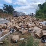 Caminhão com dinamites tomba na BR-116 em Itaobim (MG)