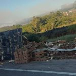 Carreta carregada com mangas tomba na Fernão Dias  