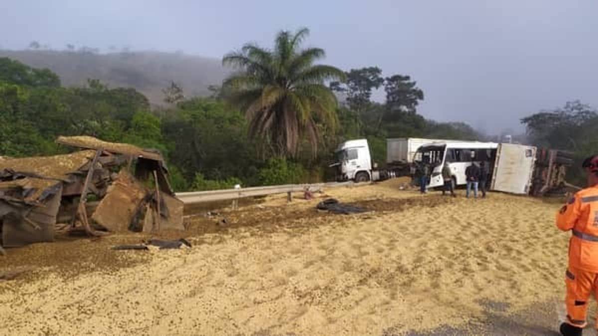 Ao menos 17 pessoas ficaram feridas em acidente envolvendo micro-ônibus e caminhão na BR-265 no interior de MG