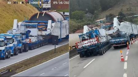 Carreta com carga de 850 toneladas está no mesmo trecho da Fernão Dias há mais de dois dias