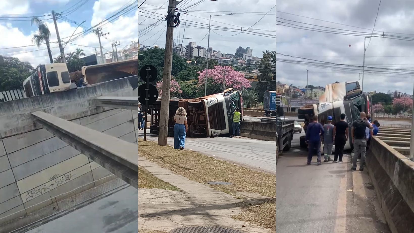 Carreta com brita tomba e interdita via em Contagem; veja vídeo