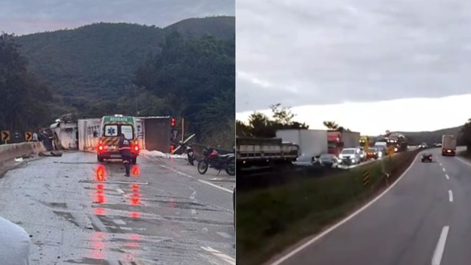 Carreta tomba e fecha a rodovia Fernão Dias, na Serra de Igarapé