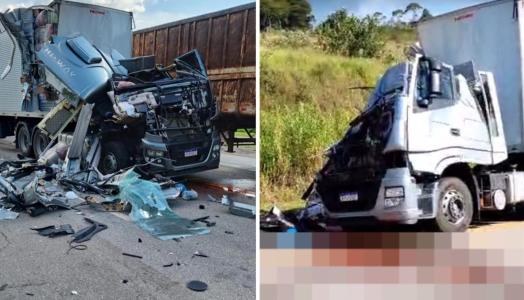 Fotos mostram cabines de carretas danificadas após colisão frontal na BR-040