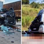 Cabine de carreta fica destruída após batida frontal na BR-040, em MG