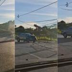 Carro atinge poste que cai sobre via de Contagem nesta manhã; vídeo