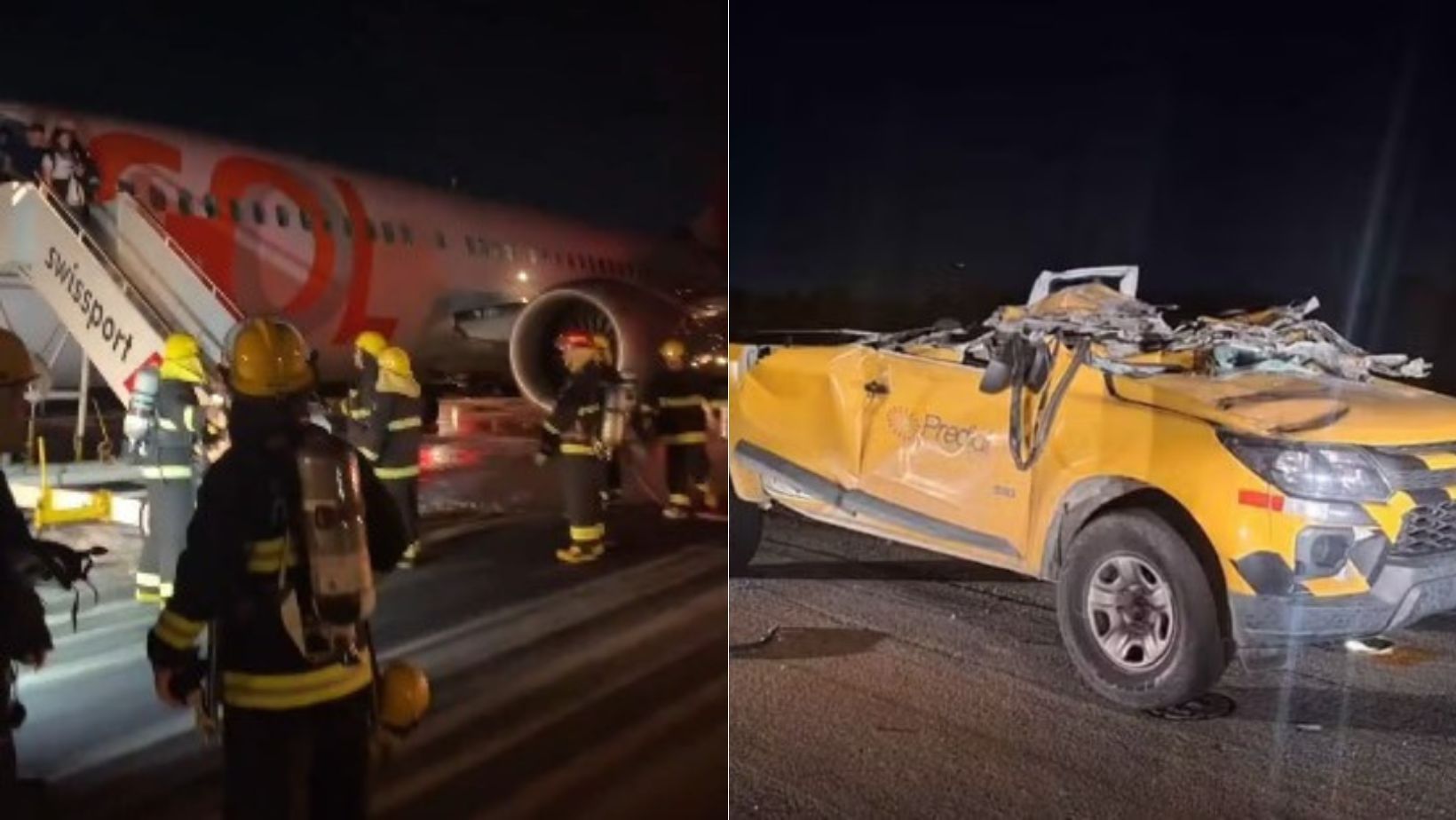 Carro atingido por avião da Gol no Galeão fica completamente destruído; veja fotos