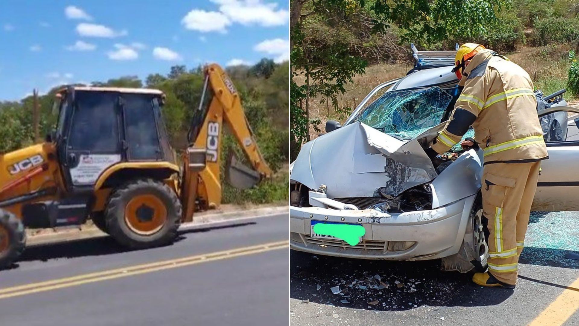 Mulher fica ferida após bater em retroescavadeira na BR-367, em Minas Gerais