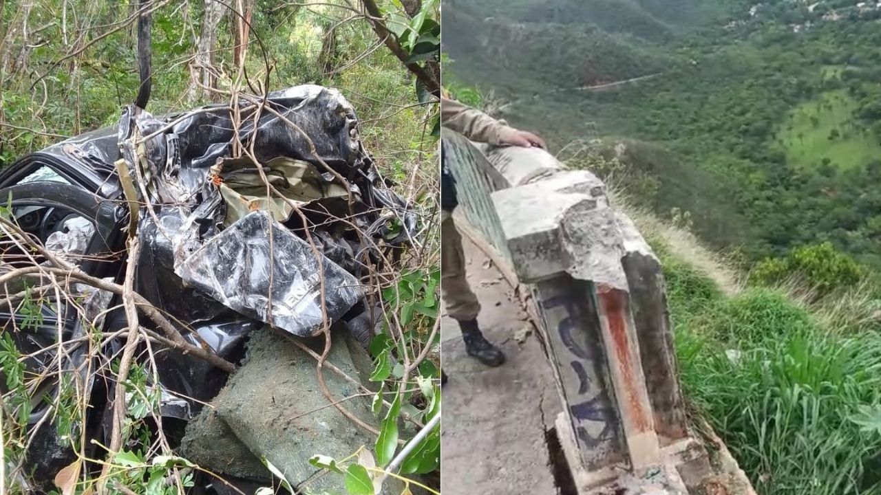 Vídeo: carro cai de mirante na Serra do Cipó, e homem morre após ser arremessado