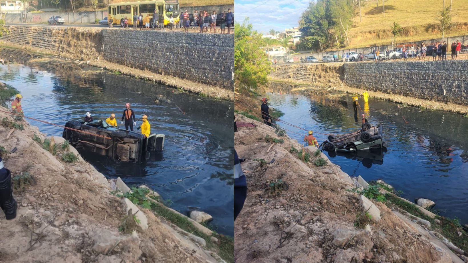 Carro furtado cai em rio e mobiliza bombeiros em Belo Horizonte