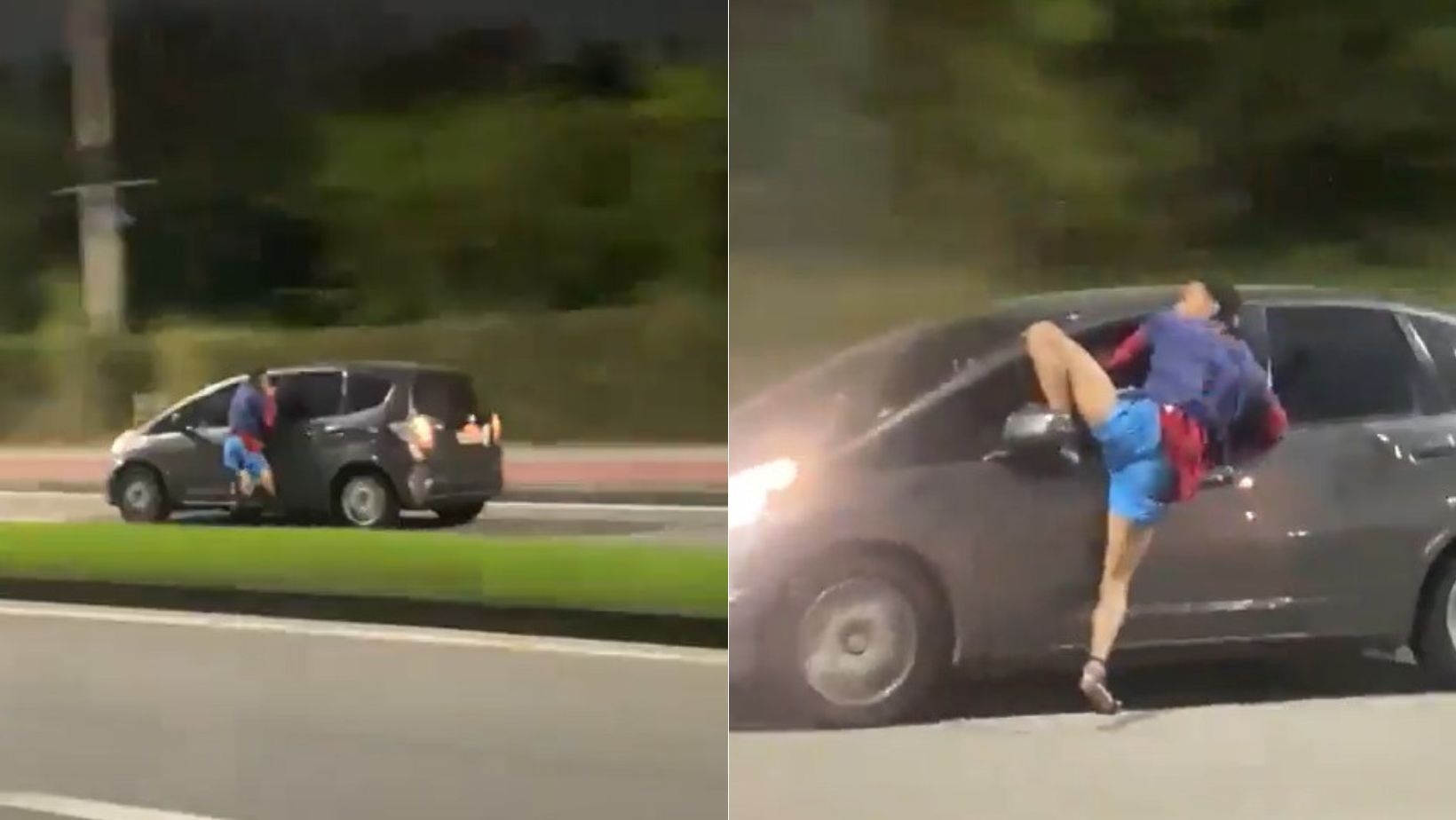 Vídeo mostra homem pendurado em janela de carro em alta velocidade no RJ