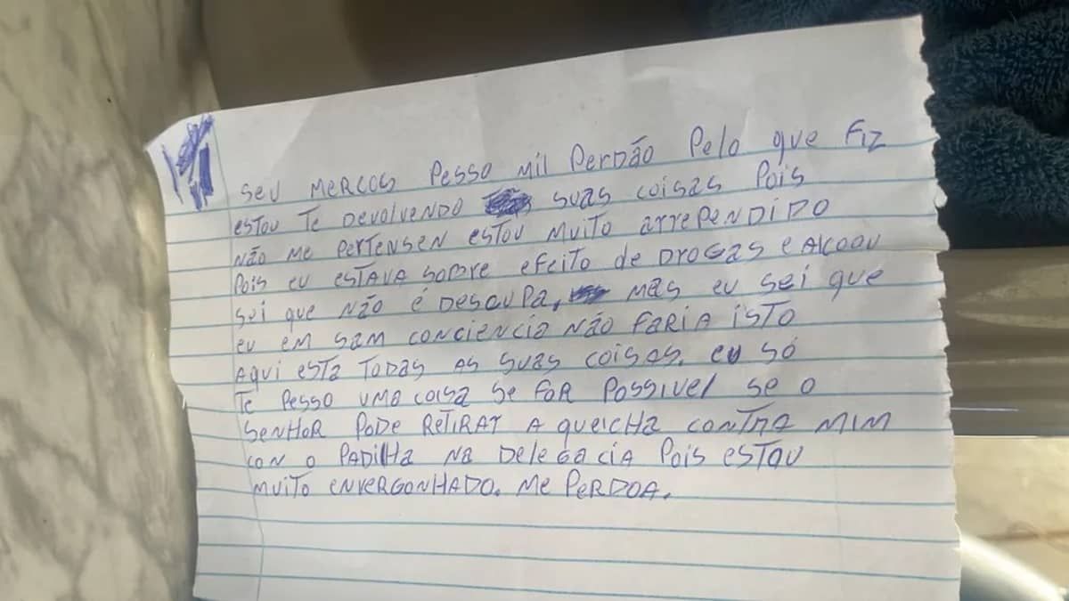 Ladrão devolve ferramentas furtadas e deixa bilhete: ‘pesso mil desculpas’