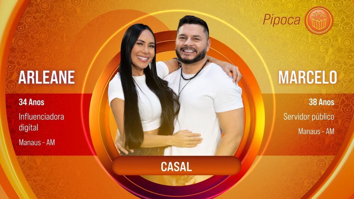 Casados, Arleane e Marcelo são confirmados no BBB 25, conheça a dupla do grupo Pipoca