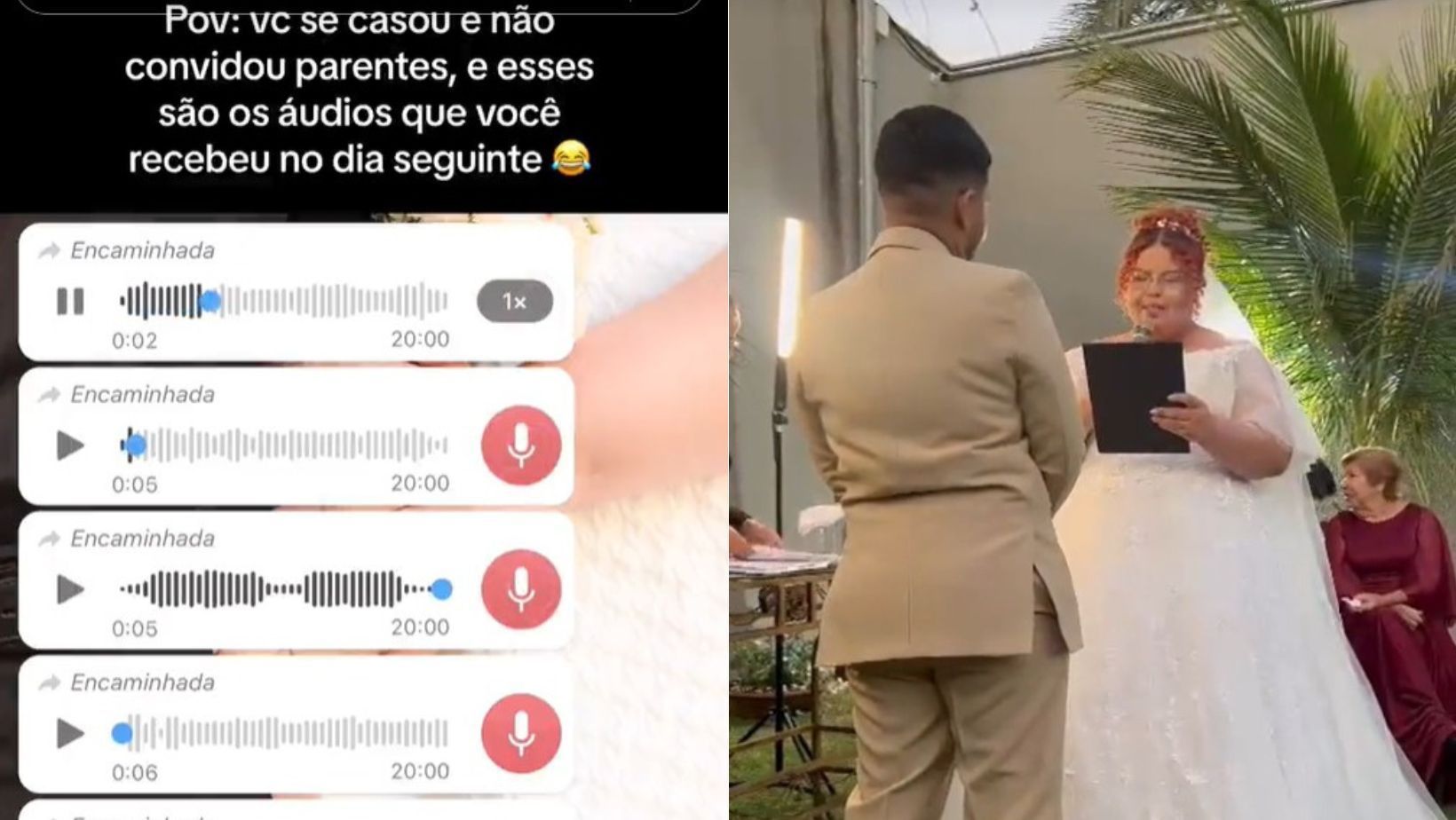 Vídeo: mulher se casa sem convidar parentes e áudios de familiares viralizam: 'casou escondido'