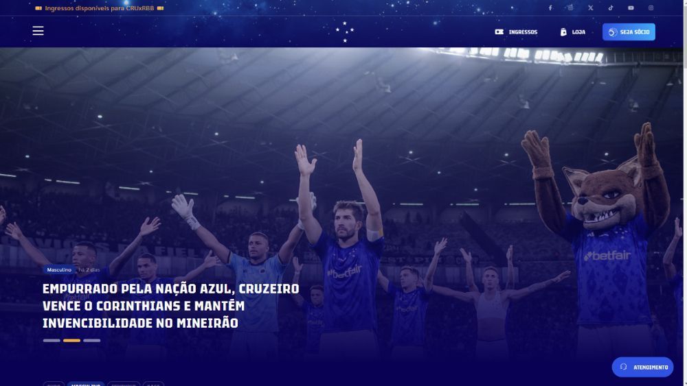 Cruzeiro lança novo site e publica fotos atualizadas de reforços