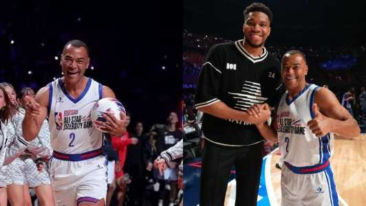 Cafu no jogo das celebridades da NBA, quando foi comandado por Giannis Antetokounmpo