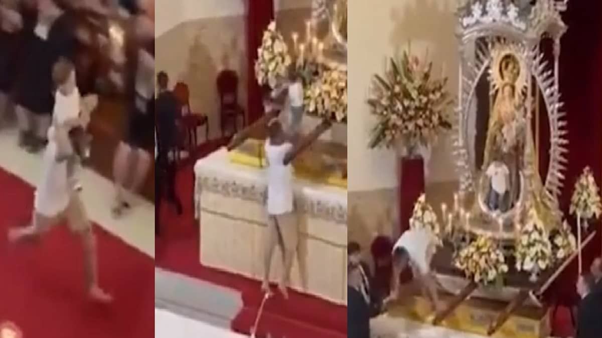 Vídeo: homem corre em igreja e coloca criança em altar ao lado de Nossa Senhora