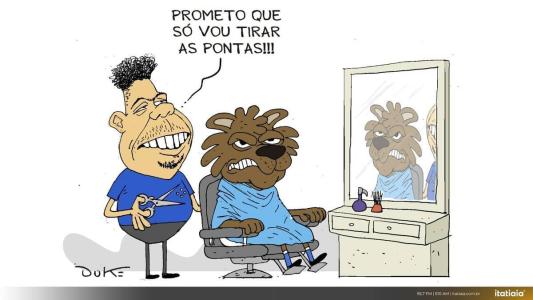 Charge do Duke, com o 'cabeleireiro' Ronaldo e o Raposão