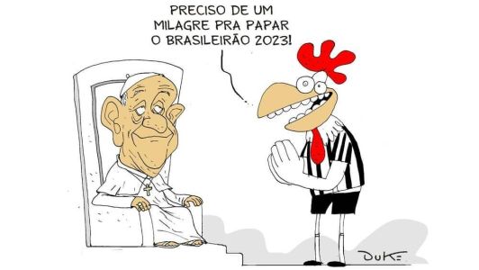 Charge do Duke ilustra 'pedido' atleticano ao Papa pelo título Brasileiro