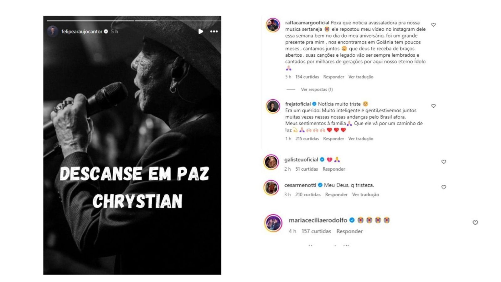 Sertanejos lamentam morte de Chrystian, que formou dupla com Ralf: 'Legado'