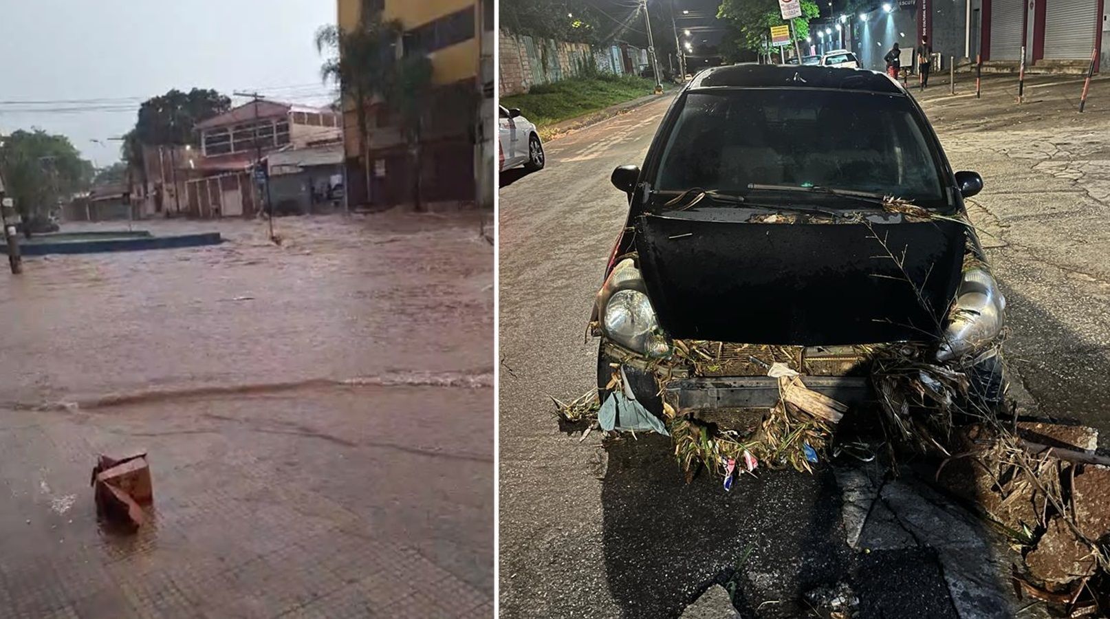 Vídeo: chuva 'transforma' ruas do Barreiro, em BH, em rios e leva para-choque de carro